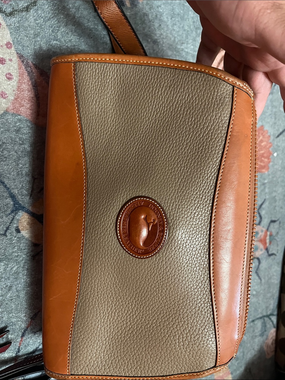 Dooney & Bourke Brown and Taupe Two-Tone Leather Toiletry Bag